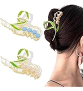 Ahoney Flower Claw Clips 4.3" Tulip Hair Clips Cute Hair Clips for Women Non Slip Flower Metal Go...