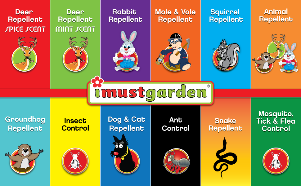 list of all I must garden products deer rabbit mole squirrel animal groundhog dog snake ant insect