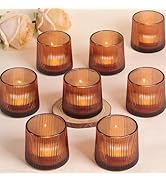Amber Ribbed Tealight Votive Candle Holders Set of 10- Votive Candle Holders for Table Centerpiec...
