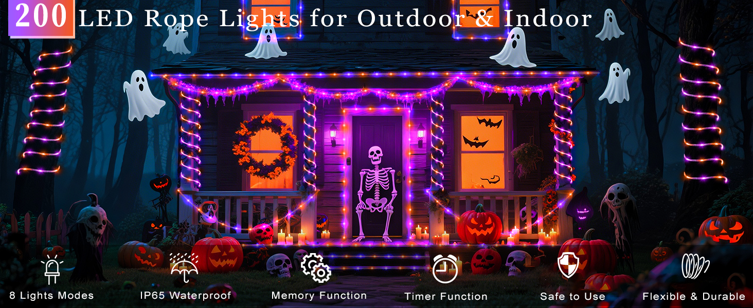 rope lights for outside rube lights Halloween purple orange lights outdoor string lights indoor