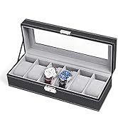 NEX 6 Slots Watch Box Organizer for Men, Black Watch Holder Stand Display Storage Case