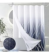 Naturoom Navy Blue Shower Curtain and Liner Ombre Waffle Fabric Shower Curtain and Liner Set Dark...
