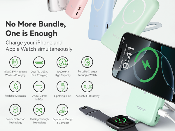 Haloun Magnetic Power Bank green -2m