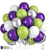 Green Purple White Balloons, Green Purple Silver Balloons, Green Silver White Purple Balloons for...