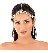 YAEISM Pearl Head Chain Boho Bridal Gold Headpiece Tassel Pendant Hair Chains Wedding Costume 192...