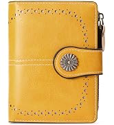 RNIEGA Womens Leather Wallet Small Bifold Zipper Pocket Credit Card Wallet with ID Windows