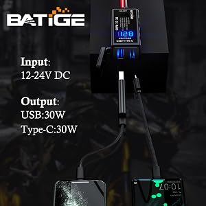 BATIGE Motorcycle USB Charger SAE To USB Adapter Quick Charge Type C and USB 3.0 -12