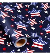 Yarcony 4th of July Wrapping Paper - Patriotic Star Gift Wrap with American Flag Red White Blue D...