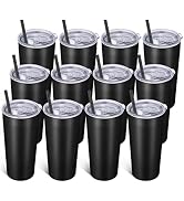 VEGOND 20oz Tumbler Bulk with Lid and Straw 12 Pack, Stainless Steel Vacuum Insulated Tumbler, Do...