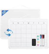 Lumspax Monthly Whiteboard Calendar for Wall, Small 16" x 12" Dry Erase Board with Plastic Frame,...
