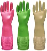 Bamllum 3 Pairs of Rubber Dishwashing Gloves for Kitchen and Household Cleaning – Long Cuff 15", ...