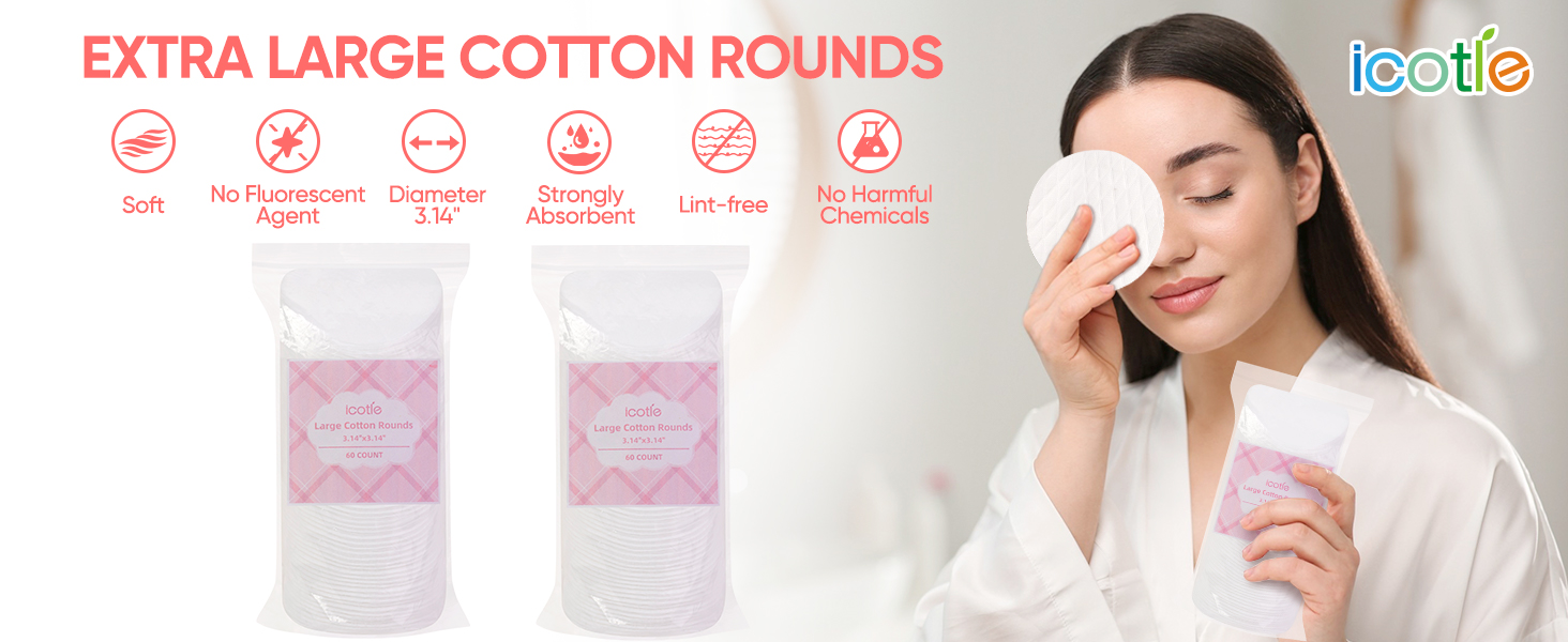 icotle 60 Count Large Cotton Rounds