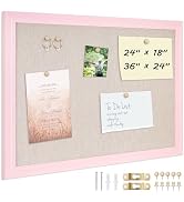 DOLLAR BOSS Bulletin Board with Linen 24'' x 18'' Pink Framed Cork Boards for Walls, Photo Displa...