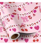 RUSPEPA Valentine's Day Wrapping Paper Roll, Mini Roll, Pink Red Charms Bow Cherry Heart Design G...