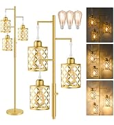 GHOOCEMLUX Dimmable Floor Lamp, Farmhouse Standing Lamp with Elegant Metal Cage, Industrial Tall ...