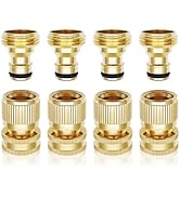 Garden Hose Quick Connector 3/4 Inch GHT, Solid Brass No-Leak Kit (4 Sets: 4 Male + 4 Female) - Q...