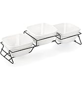 ZENFUN 10 oz Square Bowl Chip & Dip Serving Set, Pocelain Ramekin Bowls with Metal Rack Stand, Wh...