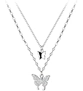 Tatibana Sterling Silver Butterfly Necklace, Vintage Layered Crystal Necklace for Women & Teen Gi...