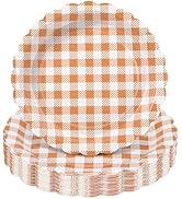 NatNarr 30 Pcs Orange Gingham Plates, 9 Inch Scalloped Fall Plaid Dessert Dinner Plates Orange an...
