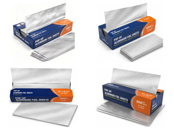 Four BronzeOx pop-up aluminum foil sheet options in two sizes and two counts.