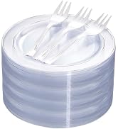DaYammi 240Pcs Silver Dessert Plates Set Includes 120 Disposable Salad Plates 6.5" 120 Plastic Fo...