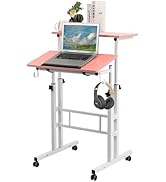 SIDUCAL Small Standing Desk, Portable Stand Up Desk, Height Adjustable Mobile Standing Desk Conve...