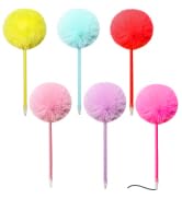 SBYURE Pom Pom Ballpoint Pen 6 Pack Fluffy Pen Cute Pens Fuzzy Pens for Office,Black Ink,Pink,Pur...