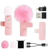 Mini Pink Microphone for iphone Android Phone Tablet ipad PC, Usb C Wireless Lavalier Mic for Vid...