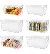 Slomg 6 Pack Clear Plastic Storage Bins with Handles, Stackable Pantry Fridge Cabinet Under Sink ...