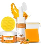 Turmeric Cleansing Pads 50 Pcs+Tumeric Soap Bar+Tumeric Face Wash with Brush, Turmeric Pads for F...