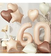 40 Inch Balloon 60, Nude Brown 60th Birthday Giant Balloon Decor, Foil Cream Beige Apricot Tan Ne...