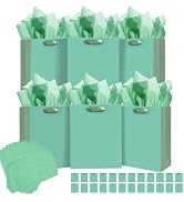qiqee 24pcs Bean Green Gift Bags with Tissue Paper for Wedding, Birthday, Party Supplies-7.9"x4.3...