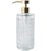 Lunestella Elegant Fluted Glass Dispenser with Stainless Steel Pump, 17oz, Decorative Bottle for ...