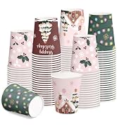 RUSPEPA Disposable Paper Cups 9oz - 100 Pack Set Christmas Gingerbread House Design Printed Paper...