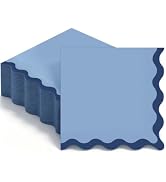 Houuqe 80 Pcs Blue Scalloped Cocktail Napkins Dark Blue Wavy Edge Napkins 6.5'' Disposable Desser...