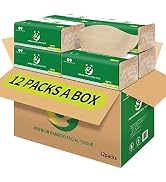 Soft Durable Bamboo Facial Tissues - 3 Ply Natural Unbleached Facial Paper Dry or Wet Use 12 Pack...
