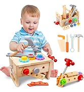 Kaodezhu Wooden Tool Set for Kids Toddlers - Tool Bench Pretend Play Toddler Wooden Tool Toys, ST...