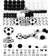 102PCS FIVEIZERO Black & White Focal Silicone Beads for Keychain Making – Football, Round, Lentil...