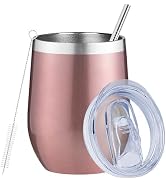 MEZMUT 12 Oz Insulated Wine Tumbler with Lid Double Wall Vacuum Stainless Steel Wine Glass Coffee...