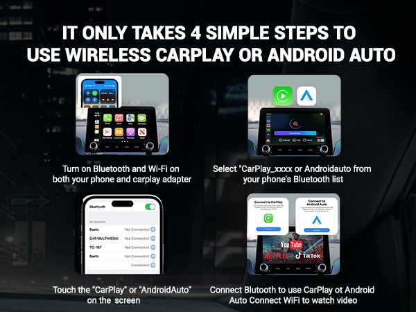 wireless carplay adapter apple iphone tiktok netflix youtube ai magic box