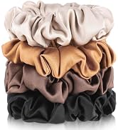 4 Pack Mulberry Silk Scrunchies, Brown Silk Hair Ties 19 Momme Silk Scrunchies for Hair Sleep No ...