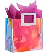 VUOJUR 8.3'' Holographic Small Gift Bag with Tissue Paper Reusable Birthday Gift Bag for Girls Wo...