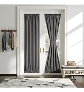 PONY DANCE Blackout Door Window Curtains, Dual Rod Pocket Grey Drape for Front Glass French Door,...