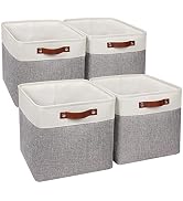 Univivi 13 Inch Foldable Fabric Storage Baskets 4-Pack Gray Large Storage Bins with PU Handles De...