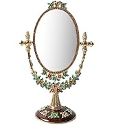 Vintage Vanity Makeup Mirror for Desk, Metal Oval Tabletop Makeup Mirror, Hand Painted Adjustable...