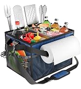 FANGSUN Large Grill and Picnic Caddy with Paper Towel Holder, BBQ Organizer for Utensil, Plate, C...