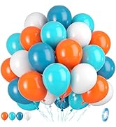 Blue and Orange Balloons, Blue and Orange White Balloons, Retro Turquoise Blue Teal Bule Orange W...