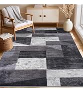 Modern Geometric Patchwork Rugs for Living Room, Grey Soft 5x7 Area Rugs | Charcoal Room Decor, N...