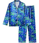 Fiodrimy Boys Pajamas Silky Satin Big Boys PJs Set 2 Piece Sleepwear Button Down Kids Jammies Lou...