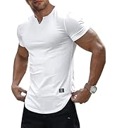 JMIERR Mens Muscle Slim T Shirts Texture V Neck Longline Henley Gym Workout Athletic Tee Shirt